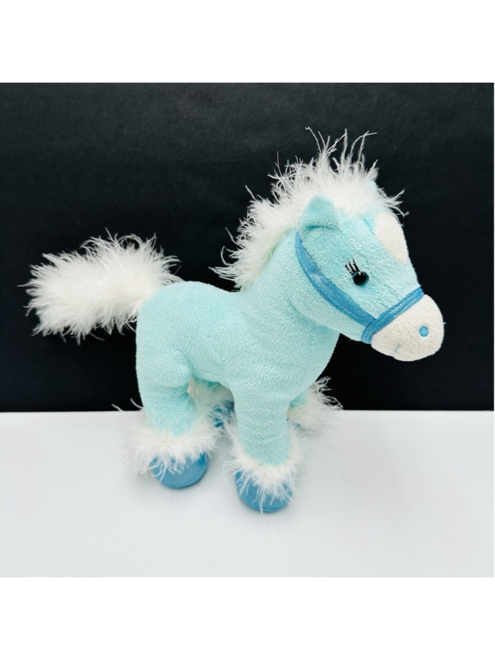 Animal Alley Blue Pony Horse Plush 2009 Fluffy Tail Mane 9" Stuffed Animal Toy